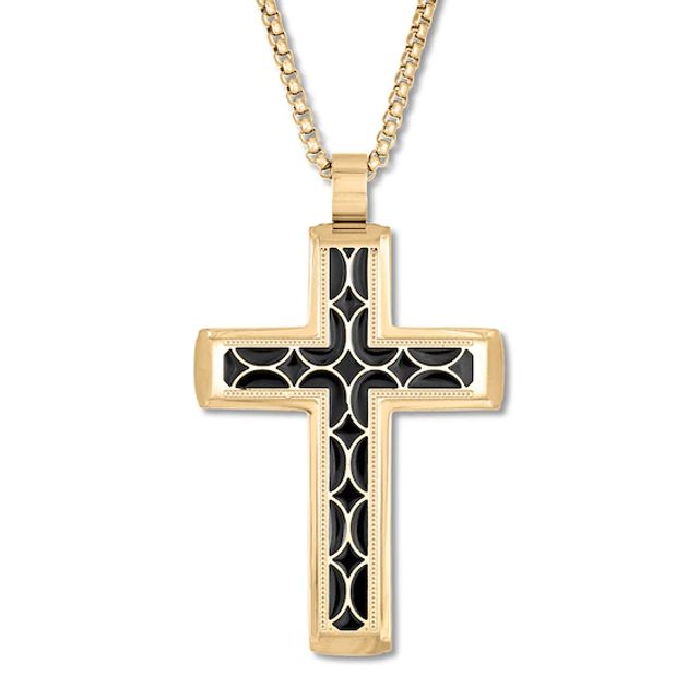 Men's Cross Necklace Yellow Ion-Plated Stainless Steel 24"