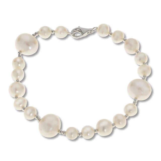 Cultured Pearl Bead Bracelet Sterling Silver 7.5"