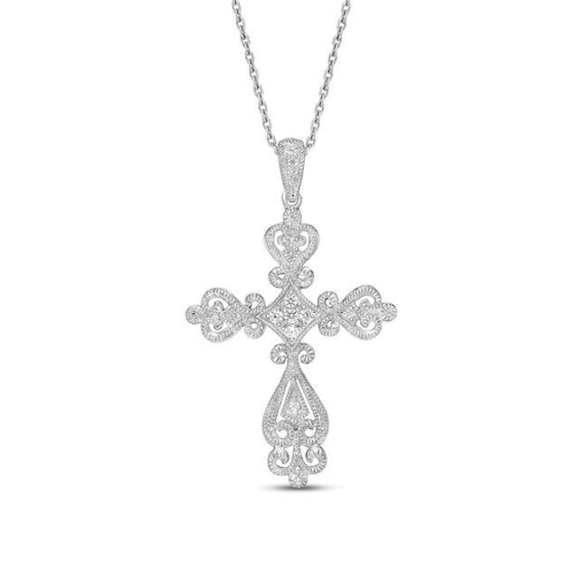 Diamond Cross Necklace 1/8 ct tw Round-cut Sterling Silver 18"