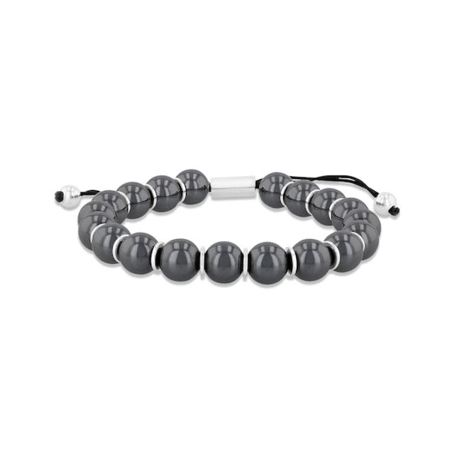 Hematite Men's Bead Bolo Bracelet Stainless Steel 10.5"