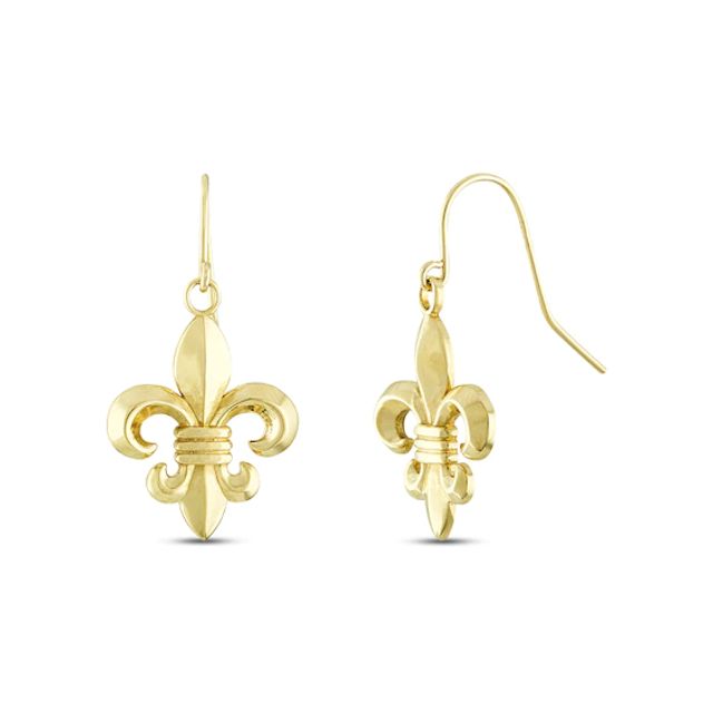 Fleur-de-Lis Dangle Earrings 10K Yellow Gold