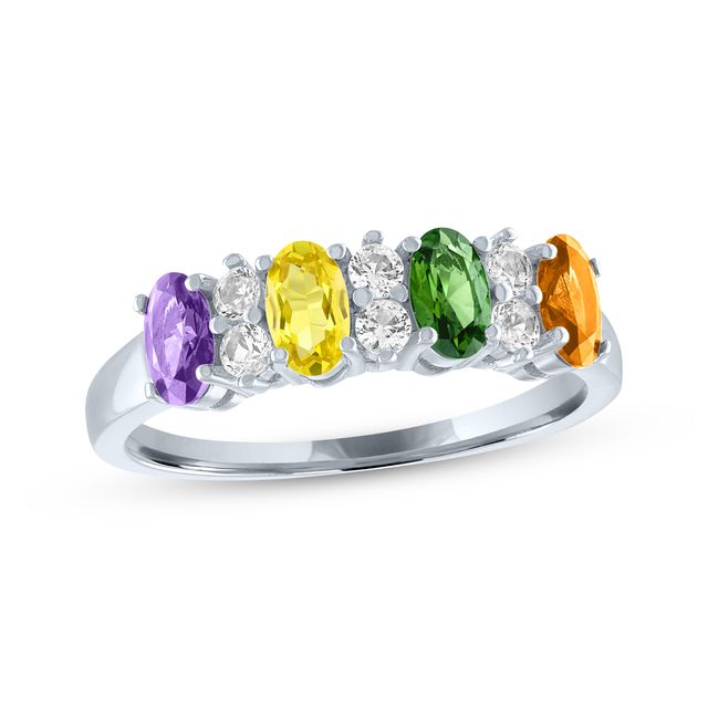 Oval-Cut Multicolor Lab-Created Sapphire Ring Sterling Silver