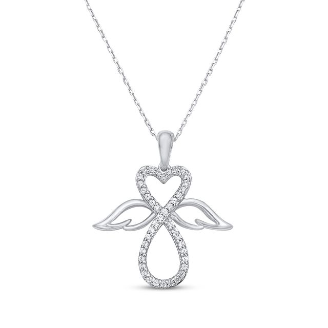 Diamond Heart Infinity Angel Necklace 1/5 ct tw Sterling Silver 18"