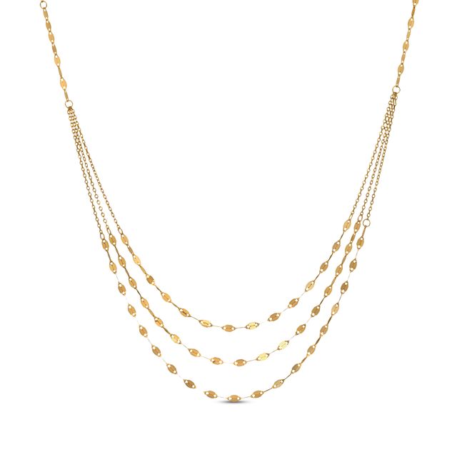 Diamond-cut Solid Layered Necklace 10K Yellow Gold 22"