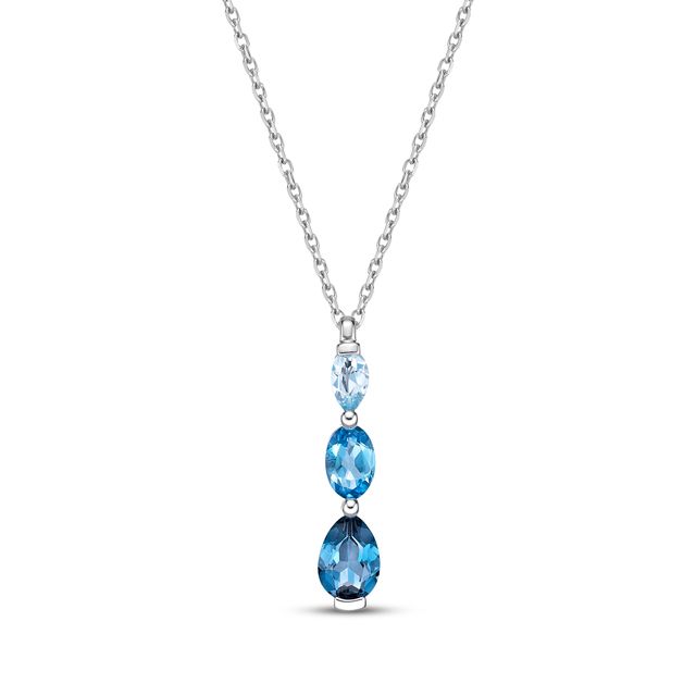 Multi-Shades Pear-Shaped & Oval-Cut Blue Topaz Necklace Sterling Silver 18"