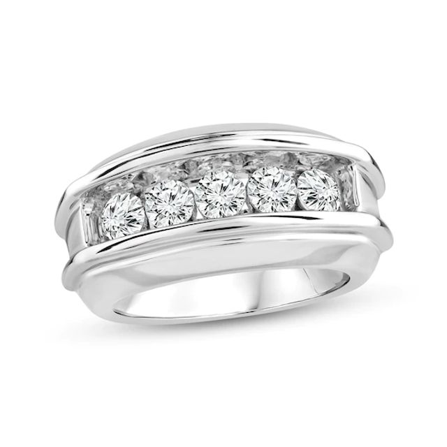 Men's Lab-Grown Diamonds Five-Stone Wedding Band 2 ct tw Round-cut 14K White Gold