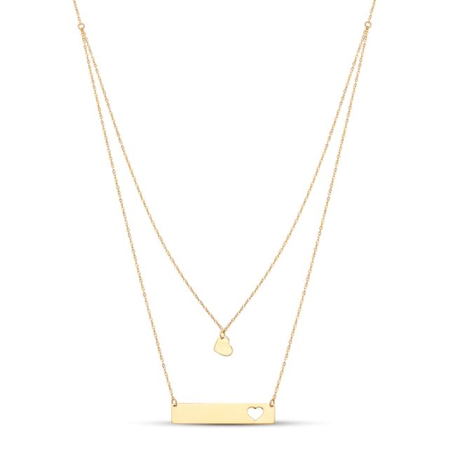 Semi-Solid Heart Bar Necklace 10K Yellow Gold 17"
