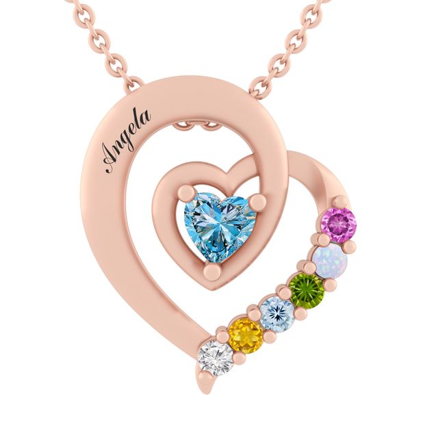 Color Stone Family Heart Necklace