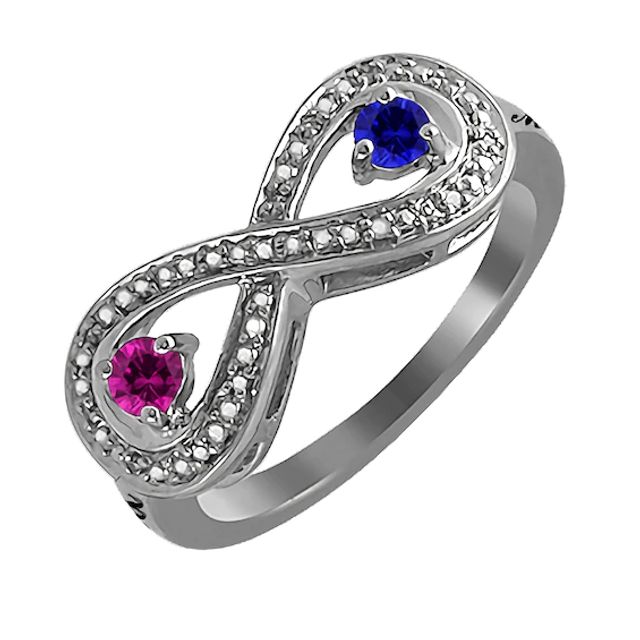 Infinity Birthstone Couple's Ring (2 Stones and Lines)