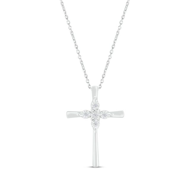 Diamond-Accent Cross Necklace Sterling Silver 18”