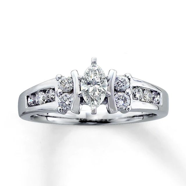 Previously Owned Engagement Ring 3/4 ct tw Marquise & Round-cut Diamonds 14K White Gold