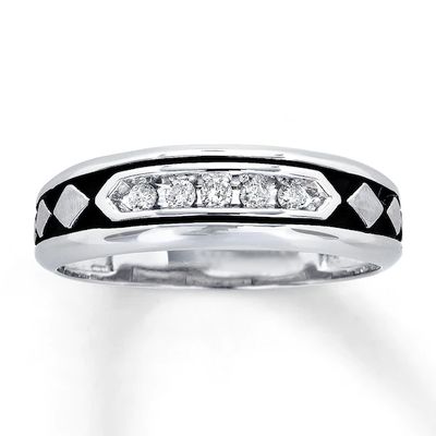Previously Owned Men's Diamond Ring 1/6 ct tw Round-Cut 10K White Gold