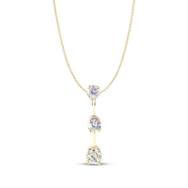 Previously Owned Three-Stone Diamond Dangle Necklace 3/4 ct tw Round-cut 14K Yellow Gold 18"