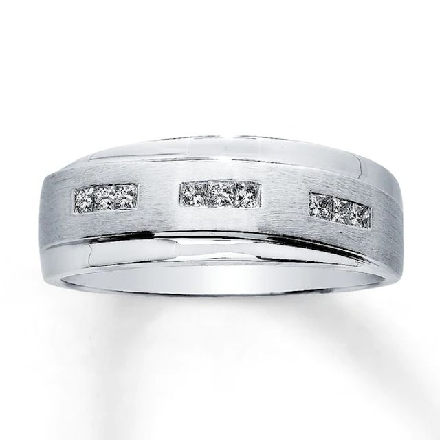 Previously Owned Men's Square-Cut Diamond Wedding Band 1/4 ct tw 14K White Gold