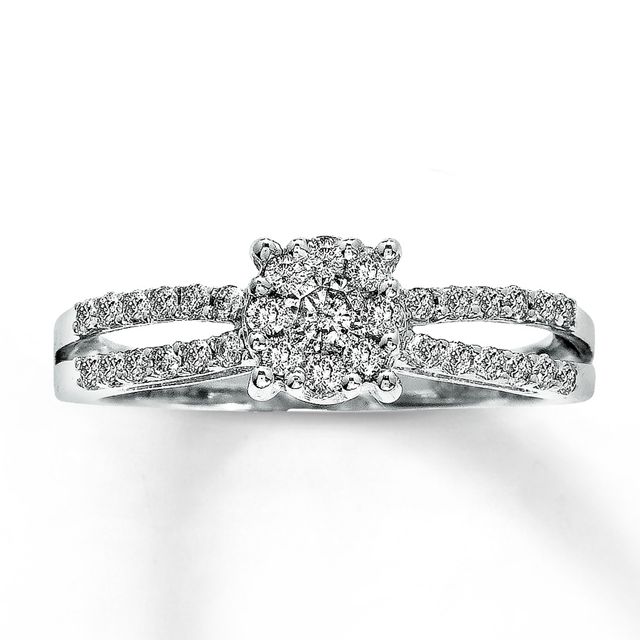 Diamond Promise Ring 1/2 ct tw Princess/Round10K White Gold