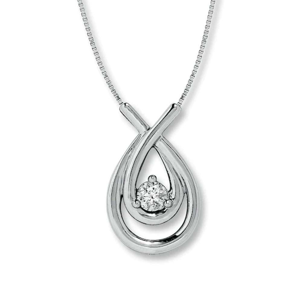 14k White Gold Round Diamond Teardrop Pendant 1/5 Cttw – Goldia.com