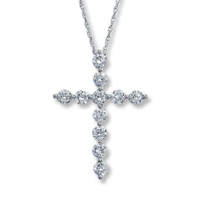 Previously Owned Diamond Cross Necklace 7/8 ct tw Round-Cut 14K White Gold 18"