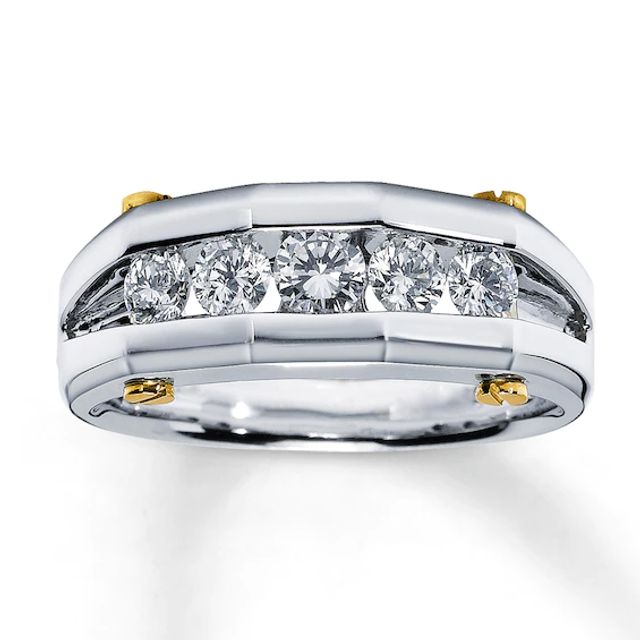 Previously Owned Men's Diamond Band 1 carat tw Round-cut 14K White & 18K Yellow Gold