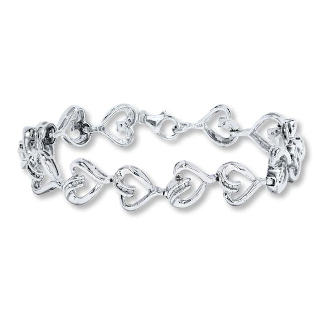 Heart Bracelet Black/White Diamonds Sterling Silver