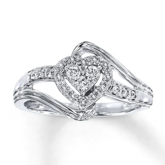 Previously Owned Diamond Heart Promise Ring 1/5 ct tw Round 10K White Gold