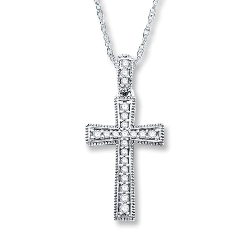 Previously Owned Diamond Cross Necklace 1/4 ct tw Round-cut 10K White Gold
