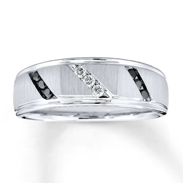 Previously Owned Men's & White Diamond Wedding Band 1/ ct tw Round-cut 10K White Gold