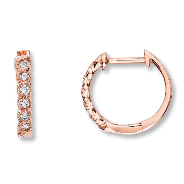 Previously Owned Diamond Hoop Earrings 1/8 ct tw Round-Cut 10K Rose Gold