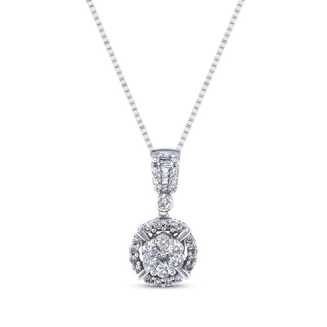 Previously Owned Diamond Necklace 1/2 ct tw Baguette & Round-cut 14K White Gold 18"