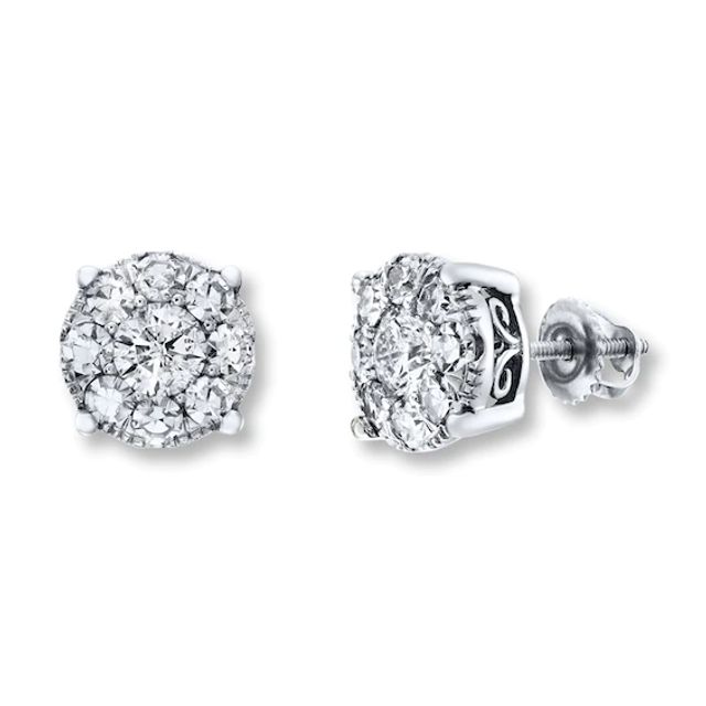 Previously Owned Diamond Earrings 1-1/2 cts tw Round-cut 14K White Gold