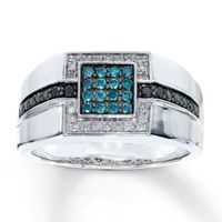 Previously Owned Black, Blue & White Diamond Ring 1/2 ct tw Sterling Silver