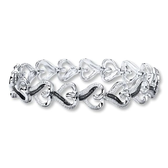 Previously Owned Diamond Heart Bracelet 1/20 ct tw Black/White Sterling Silver