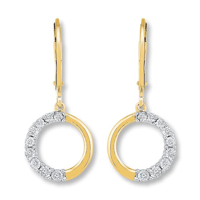 Previously Owned Circle Dangle Earrings 1/10 ct tw Diamonds 10K Yellow Gold