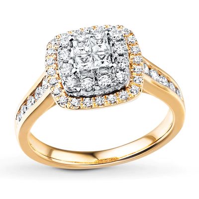 Previously Owned Diamond Engagement Ring 3/4 ct tw Princess & Round-cut 14K Two-Tone Gold - Size 5