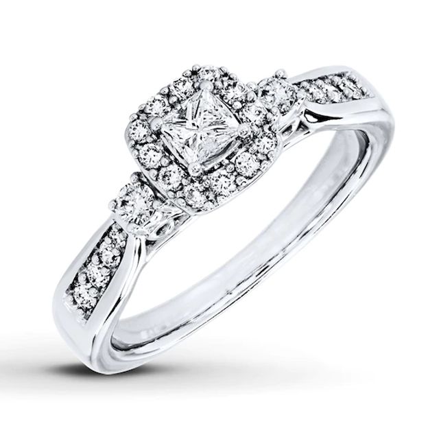 Previously Owned Diamond Engagement Ring 1/2 ct tw Princss & Round-cut 14K White Gold - Size 10
