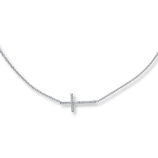Previously Owned Sideways Cross Necklace 1/10 ct tw Diamonds Sterling Silver