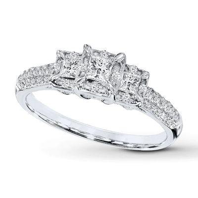 Previously Owned Diamond Engagement Ring 1/2 ct tw Princess-cut 10K White Gold - Size 4.25