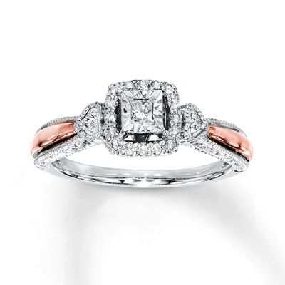 Previously Owned Diamond Promise Ring 1/6 ct tw Princess-cut Sterling Silver & 10K Rose Gold - Size 10
