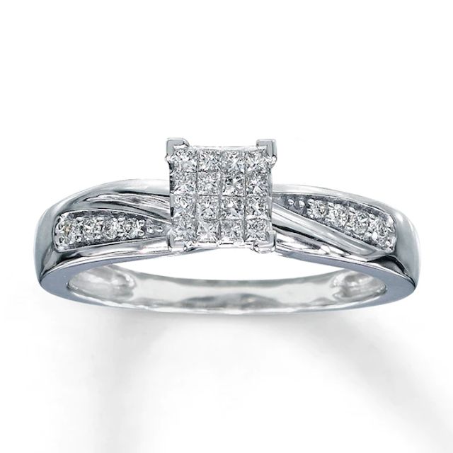 Previously Owned Diamond Engagement Ring 1/5 ct tw Princess & Round-cut Diamonds 10K White Gold - Size 4.5