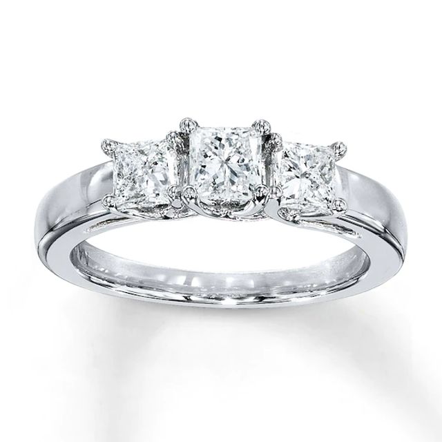 Previously Owned 3-Stone Diamond Engagement Ring 1 ct tw Princess-cut 14K White Gold - Size 4.5
