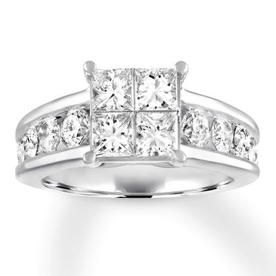 Previously Owned Diamond Engagement Ring 2-1/2 ct tw Princess & Round-cut 14K White Gold