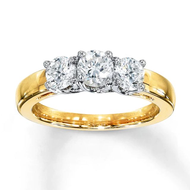 Previously Owned 3-Stone Diamond Ring 1 ct tw Round-cut 14K Yellow Gold - Size 3.5