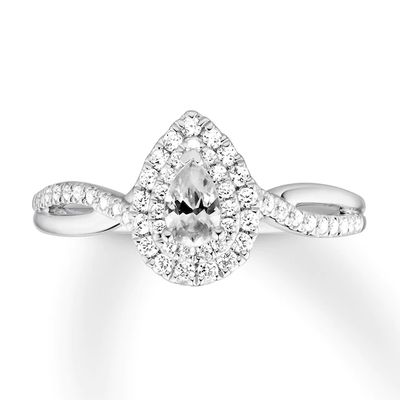 Previously Owned Diamond Engagement Ring 1/2 ct tw Pear & Round-cut 14K White Gold - Size 10