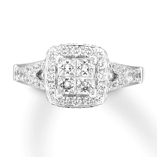 Previously Owned Diamond Engagement Ring 1 ct tw Princess & Round-cut 14K White Gold - Size 4