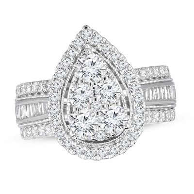 Previously Owned Pear-Shaped Diamond Engagement Ring 2 ct tw Round & Baguette-cut 10K Whte Gold - Size 9