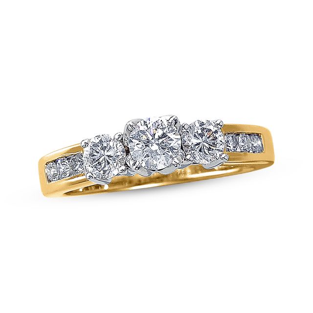 Previously Owned Three-Stone Diamond Ring 1 ct tw Round-cut 14K Yellow Gold - Size 4