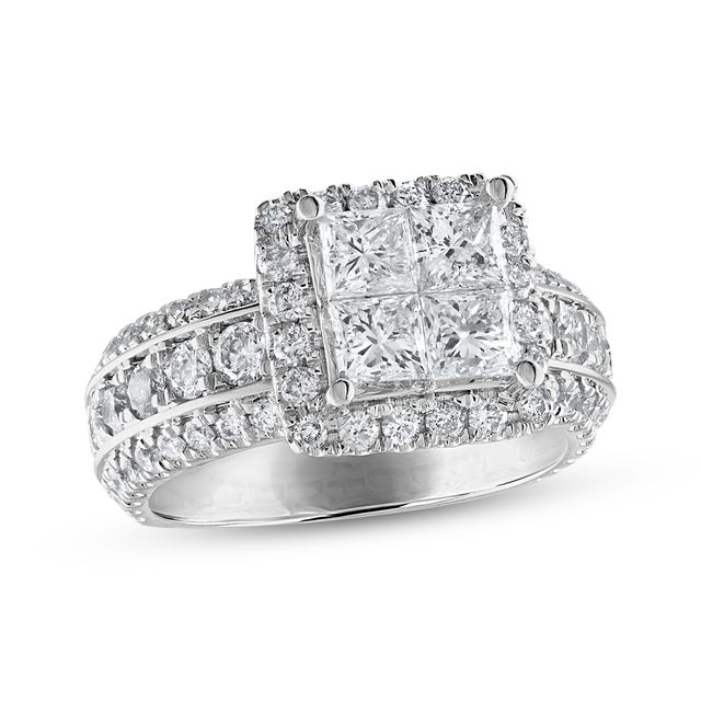 Previously Owned Multi-Diamond Engagement Ring 3 ct tw Princess & Round-cut 14K White Gold