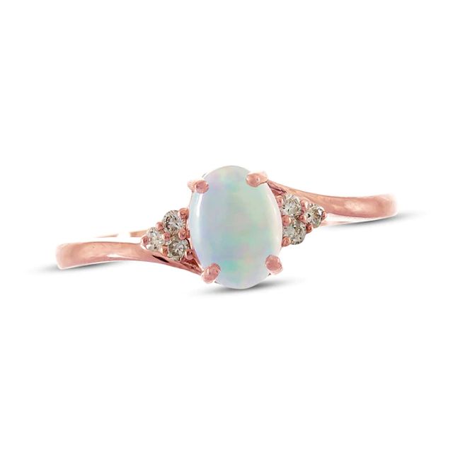 Previously Owned Natural Ethiopian Opal Ring 1/15 ct tw Round-cut Diamonds 10K Rose Gold - Size 9.75