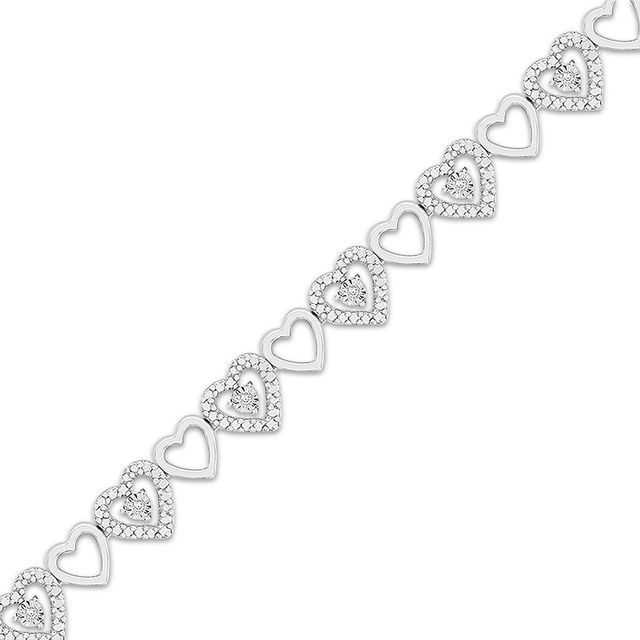 Previously Owned Diamond Heart Bracelet 1/20 ct tw Round-cut Sterling Silver 7.25"