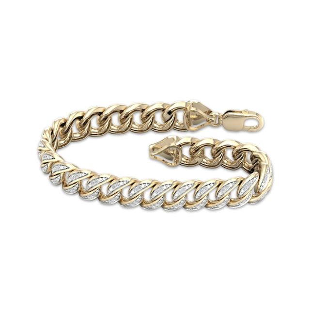 Previously Owned Men's Cuban Curb Chain Bracelet 2 ct tw Diamonds 10K Yellow Gold 8.5"