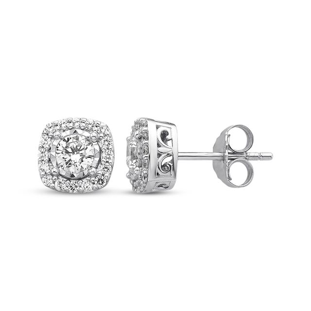 Previously Owned Diamond Halo Earrings 7/8 Carat tw 14K White Gold
